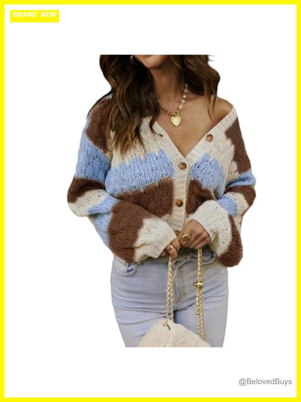 Womens Striped Chunky Knit Cardigan Oversized Open Front Cable Sweater